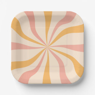Assiettes en papier tourbillon orange pêche rose