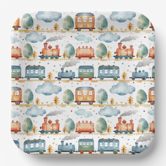 Assiettes en papier Train, fournitures de fête de (Recto)