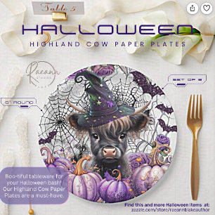 Assiettes en papier vache des Highlands Halloween