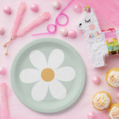 Assiettes en papier vert rétro daisy boho (Fête)