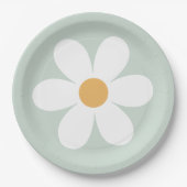 Assiettes en papier vert rétro daisy boho (Devant)