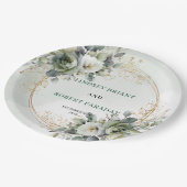 Assiettes en papier vert sauge botanique mariage b (Angle)