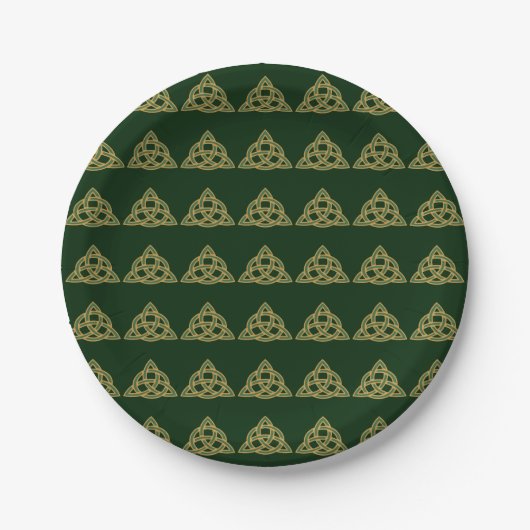 Assiettes en papier vert Trinity Knot (Devant)