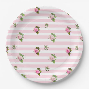 Assiettes en papier vintage florales rose et sarce