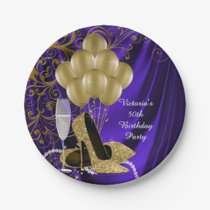 Assiettes en papier violettes et or pour fête d'an