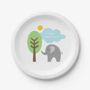 Assiettes jetables personnalisées éléphant gris po