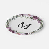 Assiettes Papier Mariage Monogramme Pivoines Viole (Angle)