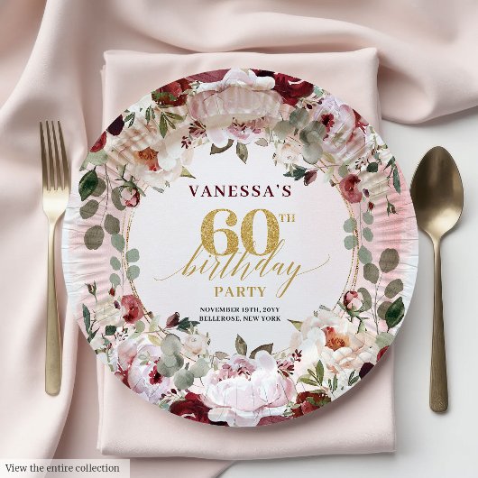 Assiettes Roses Dorées Fuschia Bohème Vintage