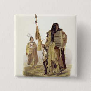 Assiniboin Indians, bord 32 uit deel 2 van 'Tra' Vierkante Button 5,1 Cm