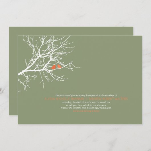 Assis dans un Faire-part de mariage d'arbre (Devant / Derrière)