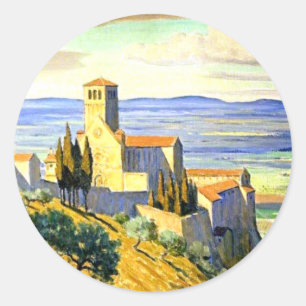 Assisi, Italië - fijnkunstschildering, Ronde Sticker