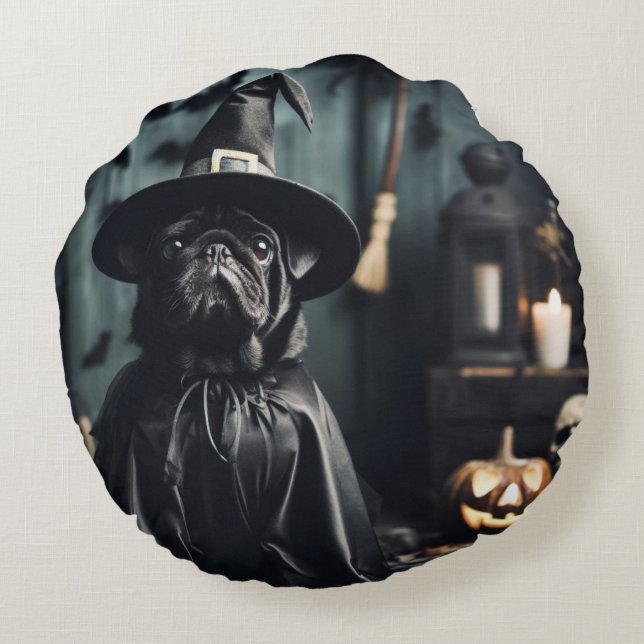 Assistant Halloween Carlin noir Coussin rond (Dos)