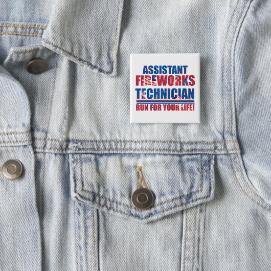 Assistent vuurwerktechnicus grappig 4 juli vierkante button 5,1 cm (In situ)