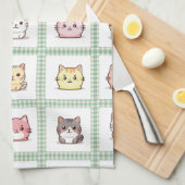 Assorted Cats  Gingham Theedoek (Quarter Fold)