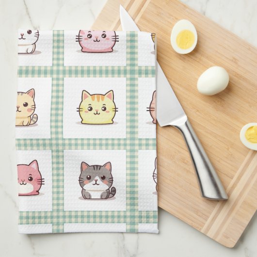 Assorted Cats  Gingham Theedoek (Quarter Fold)
