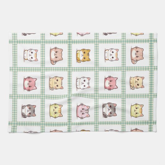 Assorted Cats  Gingham Theedoek (Horizontaal)