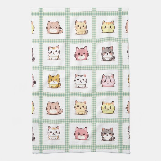 Assorted Cats  Gingham Theedoek (Verticaal)