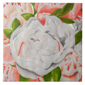 Assorted Peonies on a Ceramic Tile (E) Tegeltje
