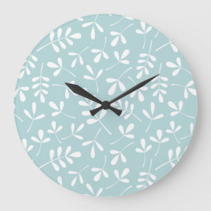 Assorteer Leaves Pattern White op Duck Egg Blue Grote Klok
