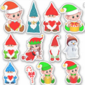 Assorteerbare kerstknomes, Elves & Snowman Sticker (Voorkant)