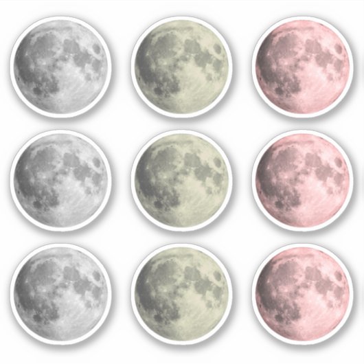 Assortiment volle manen maanruimte Stickers (Voorkant)