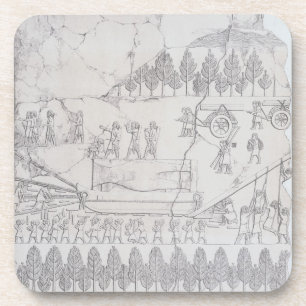 Assyriërs die een gevlekte stier op een Sledge ve Drankjes Onderzetter