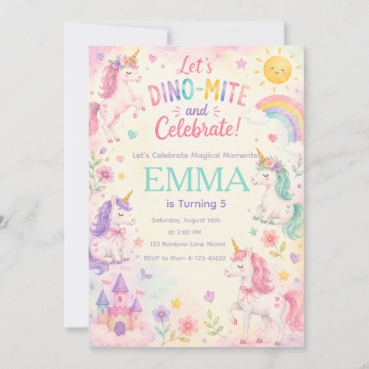 astel Unicorn Birthday Invitation Template (Devant)
