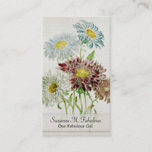 Aster Chinensis Flower Bouquet Script Visitekaartje (Voorkant)