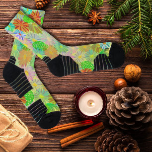 ASTER & CONE BLOEMEN & TROPISCHE BLADEREN WATERVER SOKKEN