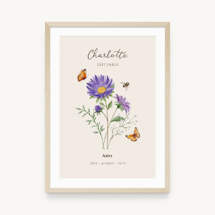 Aster Geboortemaand Bloem Poster