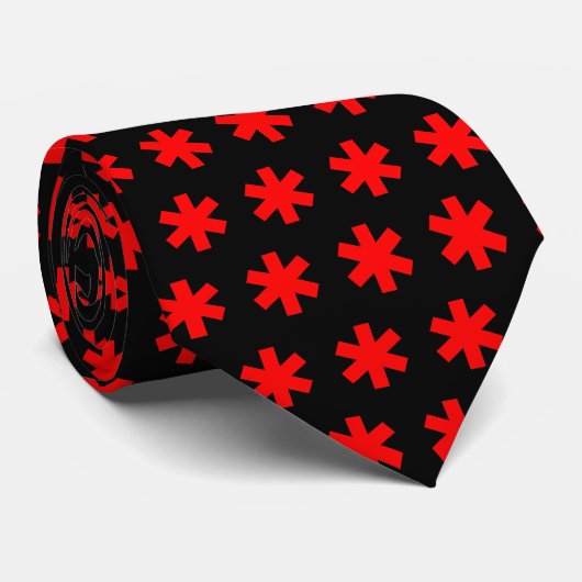 Asterisk Snowflake - Rood op zwart Stropdas (Opgerold)