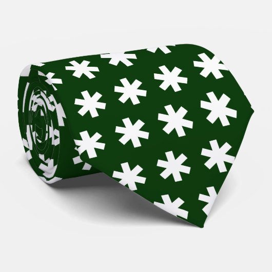 Asterisk Snowflake - Wit op Donkergroen Stropdas (Opgerold)