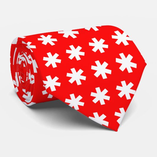 Asterisk Snowflake - Wit op rood Stropdas (Opgerold)