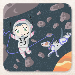 Asteroid Girl Vierkante Kartonnen Onderzetter