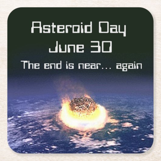 Asteroïde dag 30 juni vierkante kartonnen onderzetter (Voorkant)