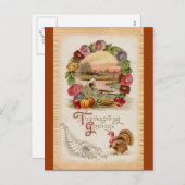 Asters, Cornucopia & Turkije Thanksgiving Feestdagenkaart (Voorkant / Achterkant)