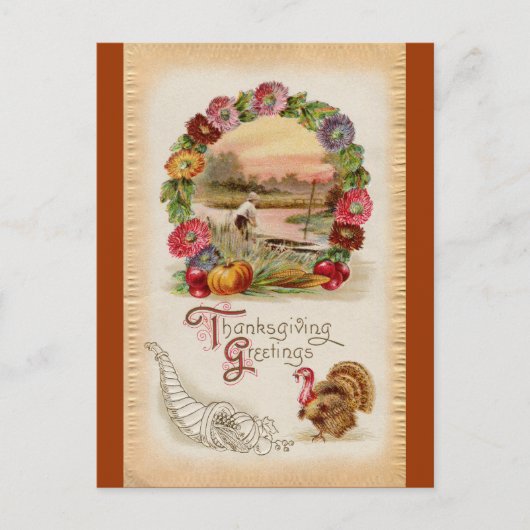 Asters, Cornucopia & Turkije Thanksgiving Feestdagenkaart (Voorkant)