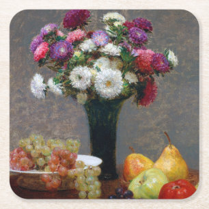Asters en fruit, Henri Fantin-Latour Vierkante Kartonnen Onderzetter