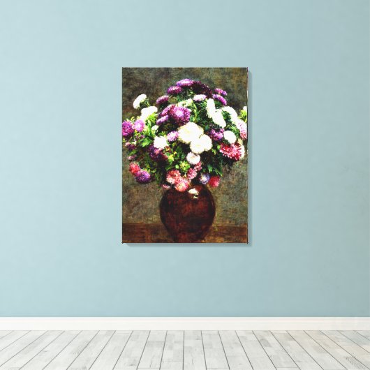 Asters in een Vaas - Henri Fantin-Latour schilderi Canvas Afdruk (Insitu (Houten vloer))