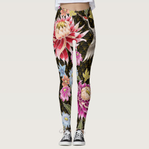 Asters kranen: Geschilderde naadloze Japanse stijl Leggings