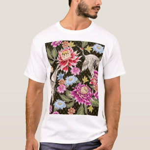 Asters kranen: Geschilderde naadloze Japanse stijl T-shirt
