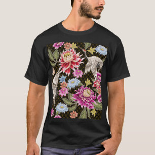Asters kranen: Geschilderde naadloze Japanse stijl T-shirt