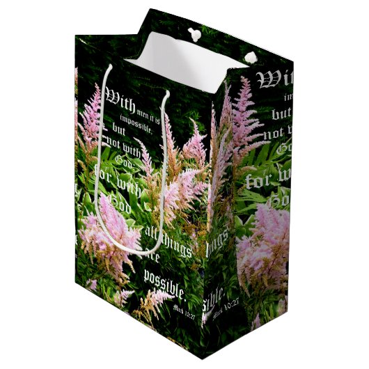 Astilbe met Mark 10:27 Medium Cadeauzakje (Voorkant Gekanteld)