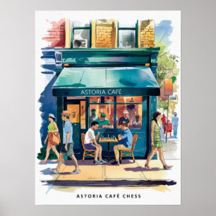Astoria Cafe Schaken Waterverf Poster