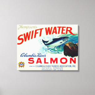 Astoria, Oregon - Thompson's Swift Water Salmon Canvas Afdruk
