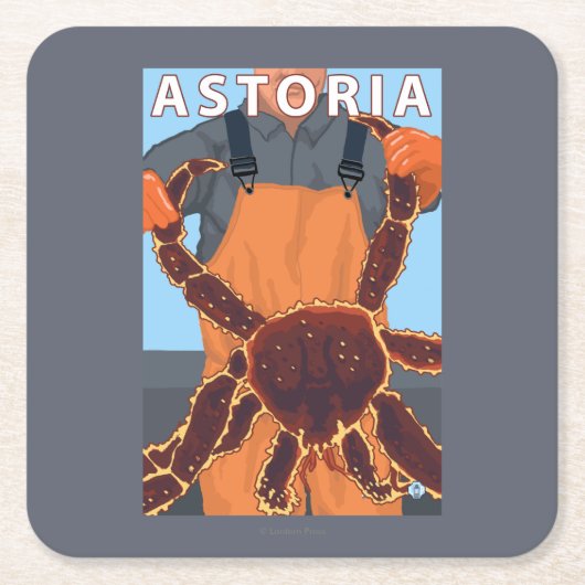 Astoria, OregonKing Crab Vierkante Kartonnen Onderzetter (Voorkant)