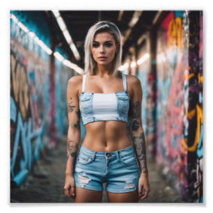 Astounding Beauty Punk Blond Tattoo Graffiti Meisj Foto Afdruk