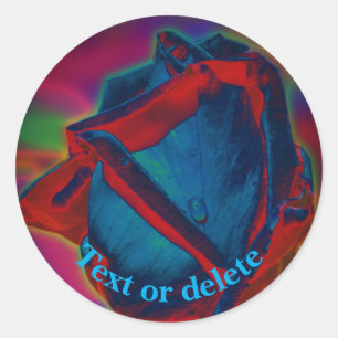 Astract Blue Rosebud, gepersonaliseerd Ronde Sticker