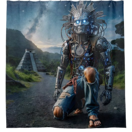 Astral Blue Jeans Warrior Douchegordijn (Voorkant)