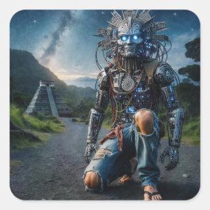 Astral Blue Jeans Warrior Vierkante Sticker